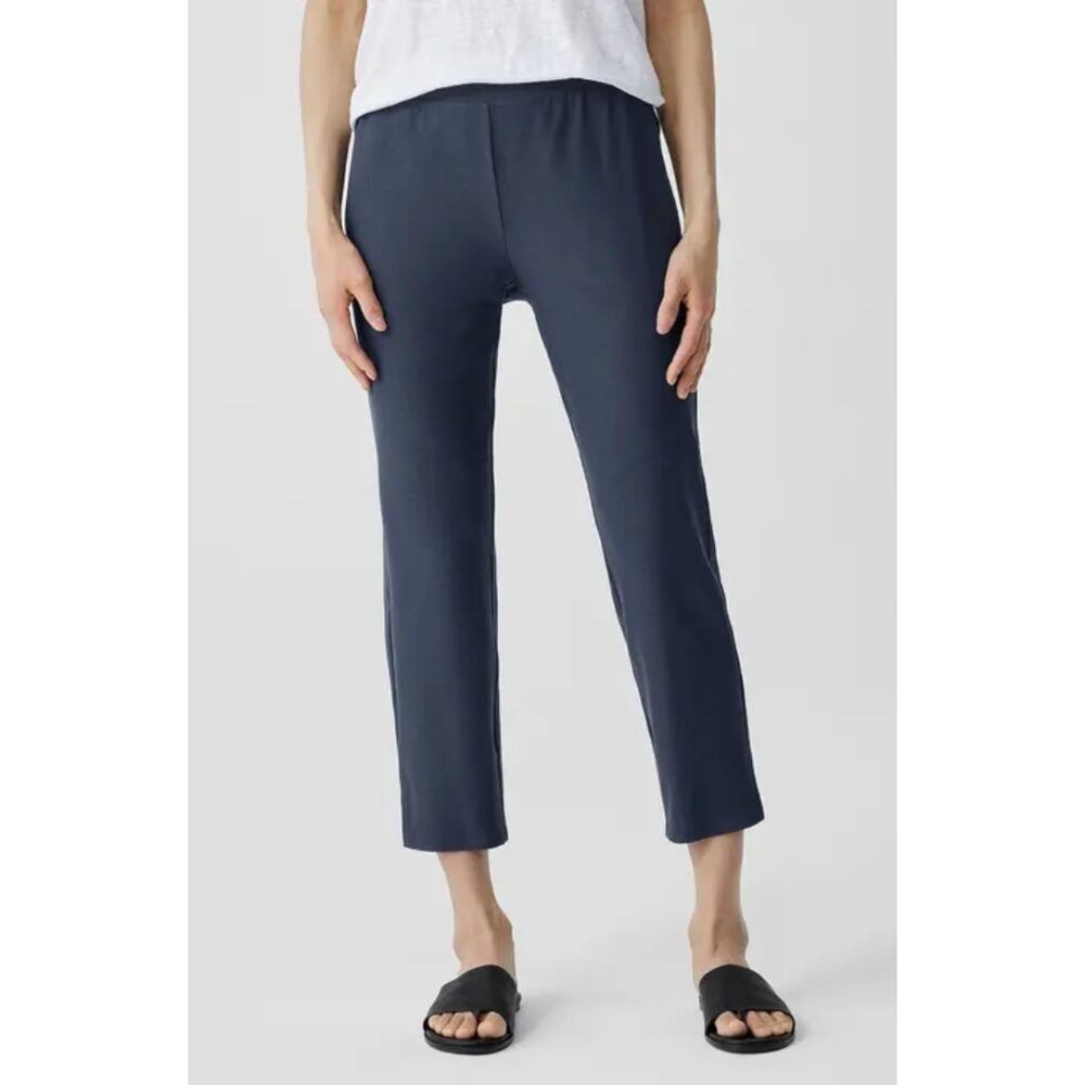 Eileen Fisher Womens Navy Blue High Waist Slim Crop Pants Pull on Size M